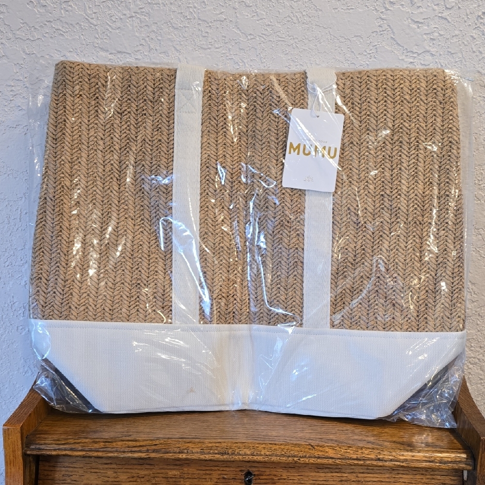 Show Me Your MuMu Tan and White Tote Bag Beach Tote